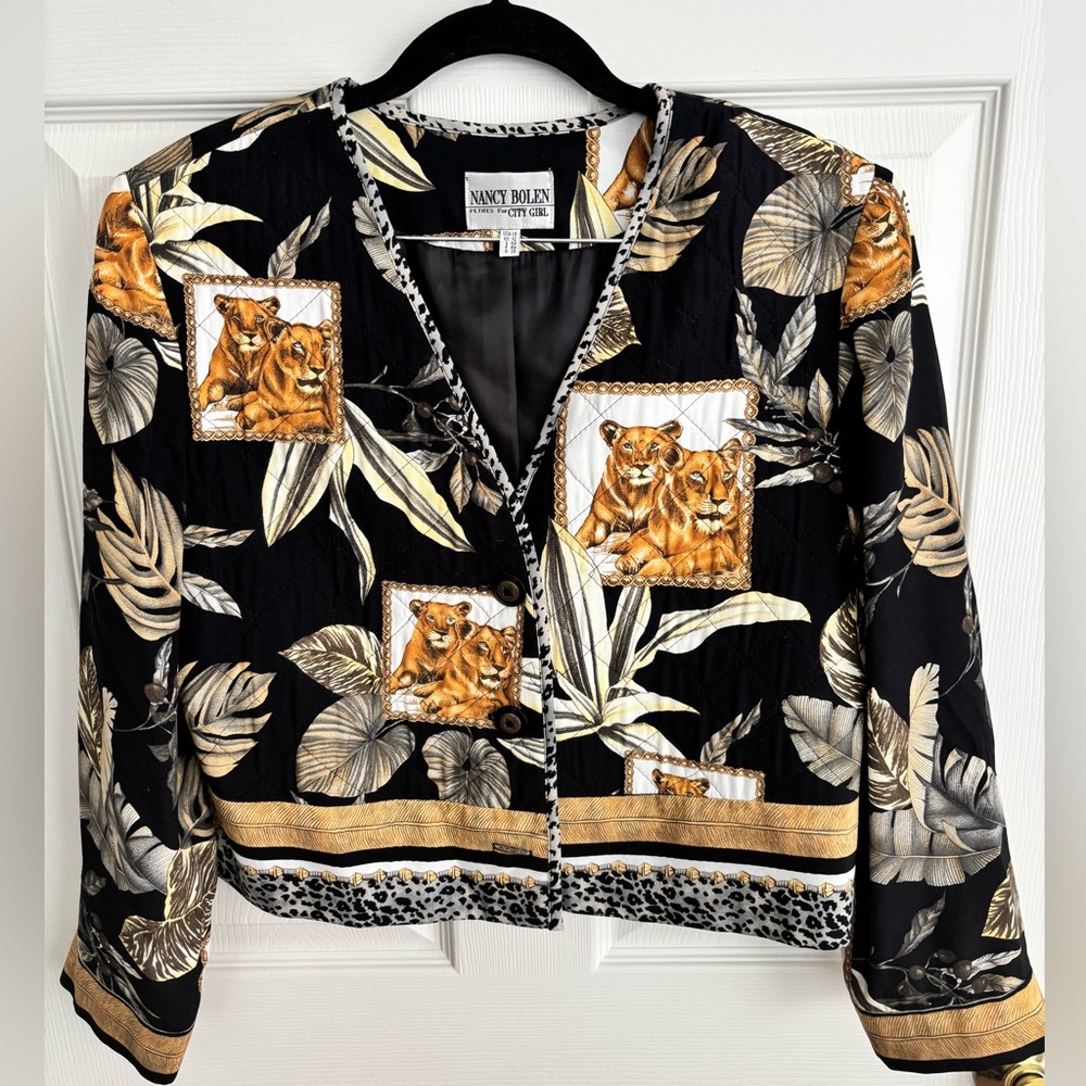 VTG NANCY BOLEN “CITY GIRL” LINE JUNGLE FOLIAGE PRINT LIONS & LEOPARDS SZ 10